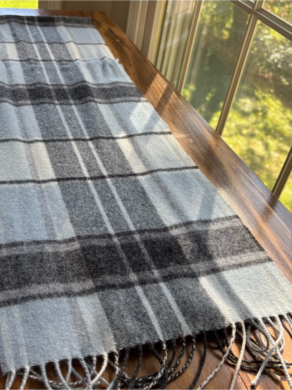 Muji Plaid Soft Wrap Scarf in Light Blue & Gray